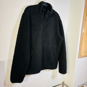 Vince Men's Black Faux-Sherpa Mock Neck Long Sleeve Pullover Sweater Size M